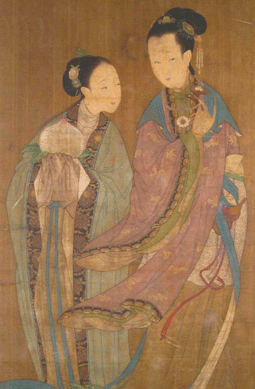 Chinese painting on silk of two maidens, Qing dynasty, sold for $9,420.