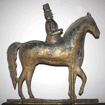 Rider on horseback vane, attributed to W. Tuckerman of Boston, circa 1850.