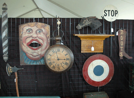 Stephan Boyer, Campbelltown, Penn., loves carnival memorabilia and it shows in his colorful display of games and advertising.