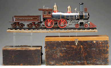 A live steam Atkins Stover locomotive and tender, commissioned by the grandfather of the consignor who was a railroad tycoon, chugged past its $15/25,000 estimate to sell for $40,825.
