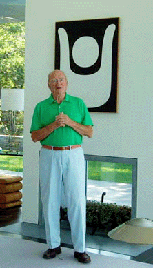 Mr Armstrong giving a lecture about his garden from his home on Fishers Island.