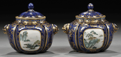 A pair of Eighteenth Century covered jars brought $292,000, despite some damage.