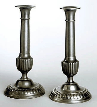 Pair of candlesticks, pewter, made by Arnold Berge for the Val-Kill Forge.