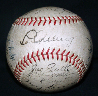 New York Yankees team baseball from 1935, signed by 24 players, including Lou Gehrig, fetched $4,520.