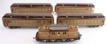 Top lot in the sale was this Lionel 408E standard gauge train set with electric engine, four compartmented coaches and original boxes. It sold via the Internet for $35,396.