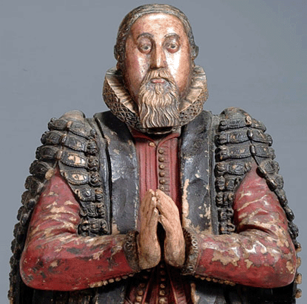Bust of Dr Peter Turner, circa 1615, sculpted and painted alabaster, 28 1/3  inches high.