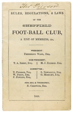 Sheffield Football Club, the earliest rules and historic archive of the world's first football club, including the first version of its laws of football, detailed minute books and other documents recording the development of the game in its earliest years, fetched $1,420,663 (record at auction for any item of football memorabilia).