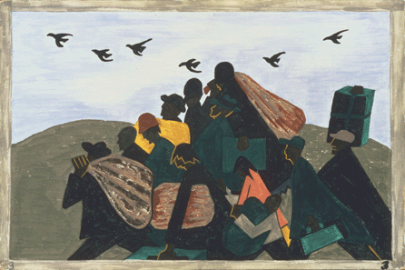 An iconic piece in the museum's collection is Jacob Lawrence's "The Migration Series†(1940‴1), half of which it acquired in 1942 (the Museum of Modern Art got the other half of the series). The painting shown here, known as Panel No. 3, "From every southern town migrants left by the hundreds to travel north,†is casein tempera on hardboard, 12 by 18 inches. The Phillips Collection, Washington, D.C.