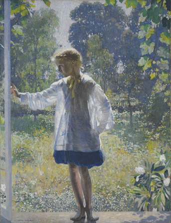 Daniel Garber's luminous oil on canvas of his daughter, in a work titled "Tanis,†1915, was purchased with funds contributed by Marguerite and Gerry Lenfest.