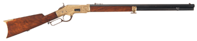 A Nimschke marked engraved Winchester Model 1866 lever-action rifle realized $18,400.