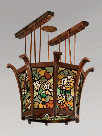 The lotus chandelier by Greene and Greene, circa 1908, was made for the Robert R. Blacker house in Pasadena, Calif.
