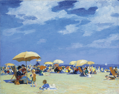 The vibrant oil on canvas "Beach at Far Rockaway†by Ohio-born artist Edward Henry Potthast is one of the artist's most highly regarded works.