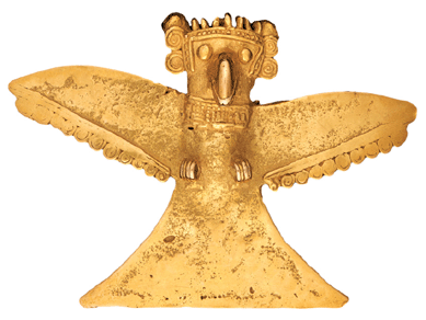 Winged pendant, Gran Coclé, 700‱500, gold.