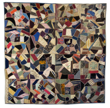 Crazy quilt, circa 1880‱910, maker unknown.   