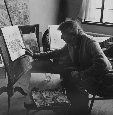 George Daniell's 1952 photograph of Marin at his Cape Split home documents the proximity of the place to the sparkling sea, a constant inspiration to the artist. Portland Museum purchase, The Photography Fund, 1991.1.