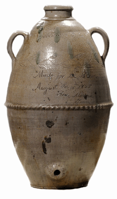 The impressive salt glazed stoneware water cooler was made by a potter from the Craven family of Henderson County in West Tennessee. Part of the North Carolina Craven potting family, some members had relocated to Tennessee around 1829.  The cooler is stamped "T.W. Craven†with "& Co†in script. It is also incised "Made for Dr. Brown, August the 15th, 1855, Red Mound, Tenn.†