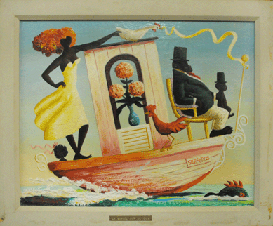 The folky Orville Bulman oil, "La Barque sur le docs,†realized $11,500.