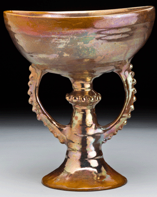 This chalice is 9½ inches tall with a bowl rim of 9½ inches. Amazingly, it hardly looks like it is of equal proportions. Collection of Juliet Myers. ⁂ill Stengel photo, ©Beatrice Wood Center for the Arts/Happy Valley Foundation.