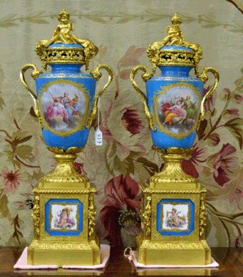 The pair of Sevres cassolette urns sold for $11,150.