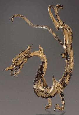 Figure of dragon, Tang dynasty (618‹07), gilt iron. Shaanxi Historical Museum.