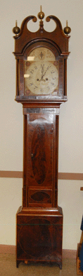 The Federal tall case clock by Isaac Brokaw of Bridgton, N.J., realized $13,800.