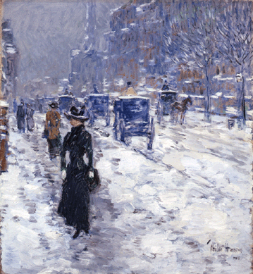Childe Hassam (American, 1859‱935), "Melting Snow,†1905, oil on canvas, 24½ by 22¼ inches. Gift of Elsie and Marvin Dekelboum, 2005.