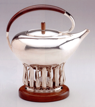 The iconic Hans Christensen sterling silver teapot with rosewood handle and base, executed as his journeyman's piece at Georg Jensen in 1944, fetched a record price of $32,240.