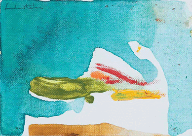 Helen Frankenthaler (American, b 1928), abstract, 1979, signed, inscribed to Elaine on the reverse, acrylic on canvas board, 5 by 7 inches, achieved $25,000.