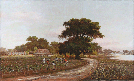 William Henry Buck (American, 1840‱888), "Picking Cotton, Louisiana Plantation Scene,†oil on canvas, 12 by 20 inches, sold for $327,000.