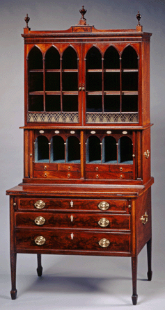 In the early 1970s, First Lady Patricia Nixon spearheaded a program to acquire New England Federal furniture by Boston's father and son cabinetmakers John and Thomas Seymour, including this handsome, astutely decorated mahogany desk and bookcase, circa 1798‱808. Gift of an anonymous donor and the White House Historical Association, 1974.