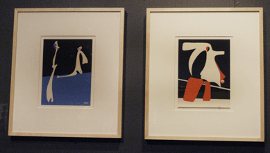 A pair of Joan Miro surrealist compositions in pochoir at F.L. Braswell Fine Art, Chicago, Ill., both dated 1934. 