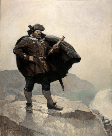 N.C. Wyeth (1882‱945), "All day he hung round the cove, or upon the cliffs, with a brass telescope,†1911, oil on canvas, 47¼ by 38¼ inches, Brandywine River Museum, bequest of Gertrude Haskell Britton, 1992