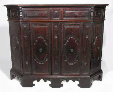 A Seventeenth Century Italian baroque carved walnut credenza from a Washington, D.C., house sold for $19,890.