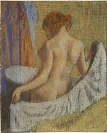 Edgar Degas, "After the Bath,†1890‹6, pastel on brown cardboard; Harvard Art Museums/Fogg Museum, gift of Mrs J. Montgomery Sears. ⁁llan Macintyre photo, ©President and Fellows of Harvard College, courtesy, Museum of Fine Arts, Boston