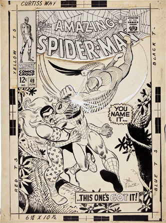 John Romita Sr, "Amazing Spider-Man #49†cover art featuring Spider-Man dueling the dual menace of Kraven the Hunter and the Vulture brought $167,300.
