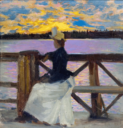 Akseli Gallen-Kallela, "Mary Gallén on the Kuhmoniemi Bridge,†1890, oil on wood, 9 by 13 inches, private collection.