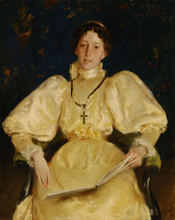 William Merritt Chase (American, 1849‱916), "The Golden Lady,†1896, oil on canvas, 40 5/8 by 32¾ inches; Parrish Art Museum, gift of Mrs Robert Malcolm Littlejohn, Littlejohn Collection.