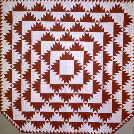 Delectable Mountain was made between 1840 and 1860, and the pattern was inspired by the Christian allegory Pilgrim's Progress. It was purchased in 1919.