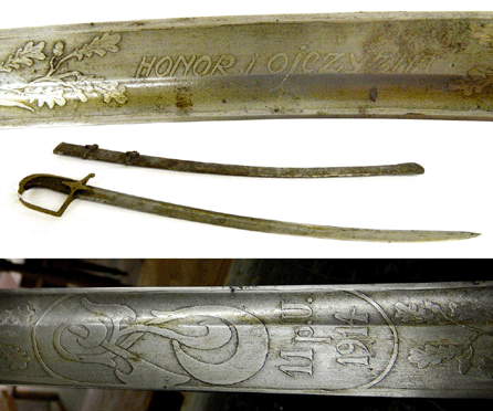 An early sword signed and dated "G. Borowski Warsaw, 1914,†topped the sale when savvy bidders pushed the 39-inch weapon to $2,070.