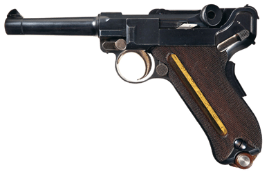 A historical US DWM Model 1902 American Eagle cartridge counter Luger pistol serial number 22430 with holster reached $74,750.