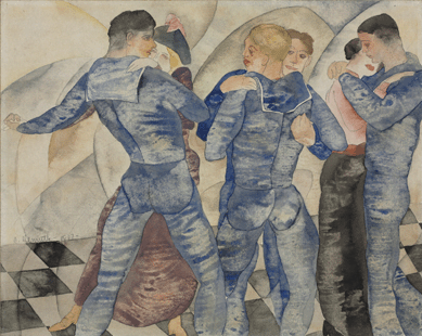 Charles Demuth (American, 1883‱935), "Dancing Sailors,†1917, watercolor over graphite on paper, 8 by 10 inches. Courtesy Demuth Museum, Lancaster, Penn.