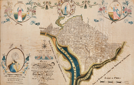 The Lemoine map sampler, based on L'Enfant's plan as revised by Andrew Ellicott for the city of Washington, and as published by Thackara and Vallance in November 1792. ₩Morgan Howarth photo