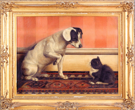 The top lot was this Ben Austrian painting, one of several in the sale by the artist. They gained in popularity as the auction progressed. Lot 651, an oil on canvas of a cat and dog, signed lower right and dated 1905, 20 by 26 inches, left the $30,000 high estimate in the dust when it sold for $82,950.