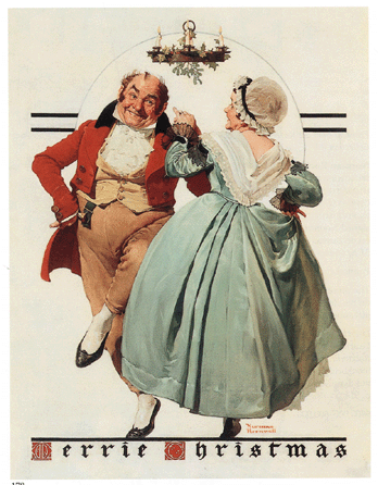 Norman Rockwell, "Merrie Christmas: Couple Dancing Under Mistletoe,†1928, oil on canvas. Cover illustration for The Saturday Evening Post, December 8, 1928. Collection of Bank of America. ©1928 SEPS: Curtis Publishing, Indianapolis, Ind.