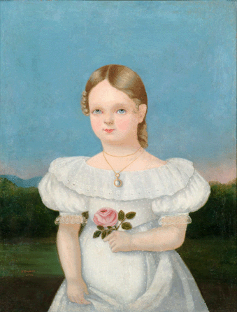 In his earliest definitively documented work, "Portrait of a Young Girl with a Rose,†1834, Julien Hudson created an image of a sweet but stiff youngster posed against a low horizon line dissolving into a misty landscape, in line with his training by European artists. Ziglar Art Museum, Jennings, La. 