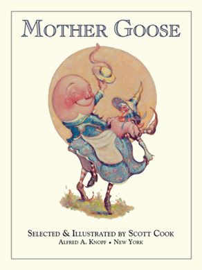 An image of Mother Goose from Scott Cook's 1994 edition of the nursery tale published by Alfred A. Knopf.