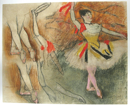  "Study of Legs and Arm Movements for a Dancer with a Tambourine,†1882, an image from "Vingt Dessins,†a portfolio of heliograph prints of 20 drawings by Edgar Degas hand chosen by Degas to be reproduced for the limited edition of 100 albums. The portfolio was published in 1898 by art dealer Michel Manzi.