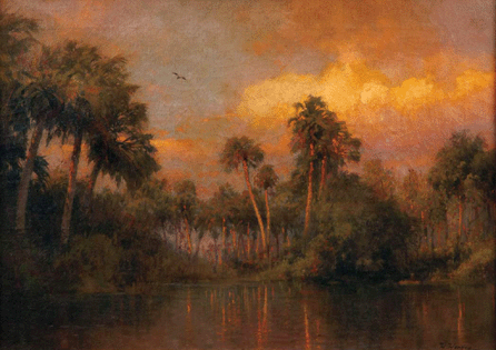 The top lot of the auction was this oil on canvas painting by Hermann Ottomar Herzog (1832‱932), "Sunset in the Florida Everglades,†171/8  by 24 inches, that attained $74,500.