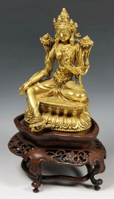 The Sino-Tibetan figure seated on a double lotus throne realized $21,060.