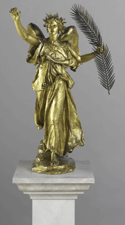 "Victory†by Augustus Saint-Gaudens, 1892‱903; this cast, 1912 or after (by 1916), bronze, gilt. Rogers Fund, 1917 (17.90.1). This sculpture is a reduction of the "Victory†that is part of the Sherman Monument (1903; New York, Grand Army Plaza). The equestrian statue is dedicated to the Civil War hero William Tecumseh Sherman (1820‱891). 